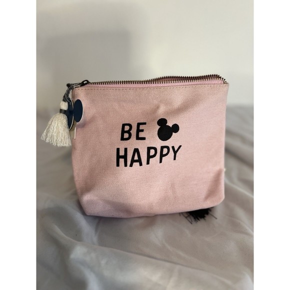 Disney X Junk Food Be Happy Mickey Mouse Pink Zipper Make-up Pouch NWT Rare - Picture 1 of 4